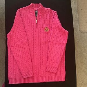 Ralph Lauren Pink Zip-Up Cable Knit Sweater